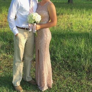 Light pink/taupe dress with slit and open back